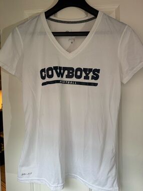 NFL White Tee with Navy Cowboys Football Logo